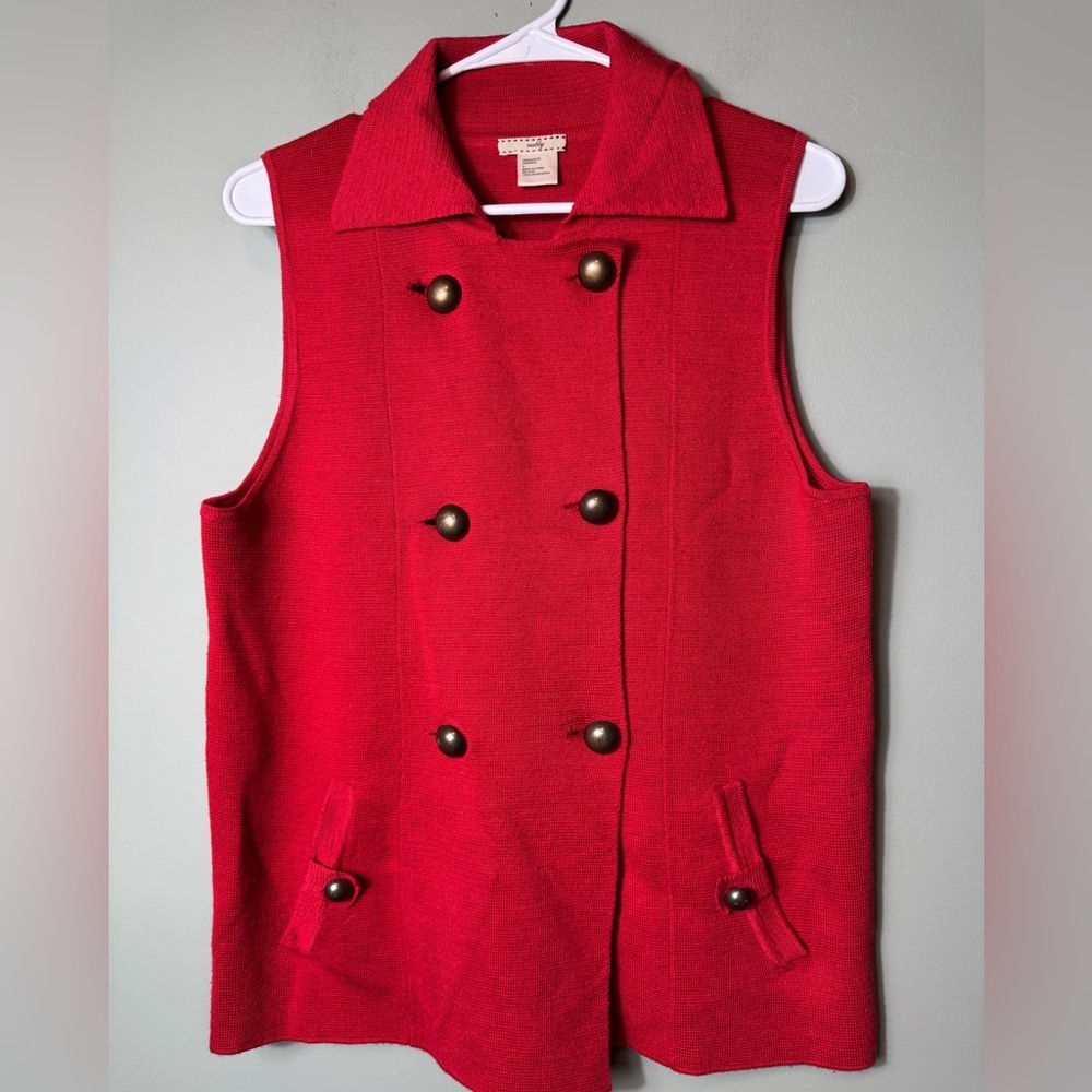 Nubby Women’s Vintage Red Sweater‎ Vest Buttons Wool Blend Collar Pockets Large